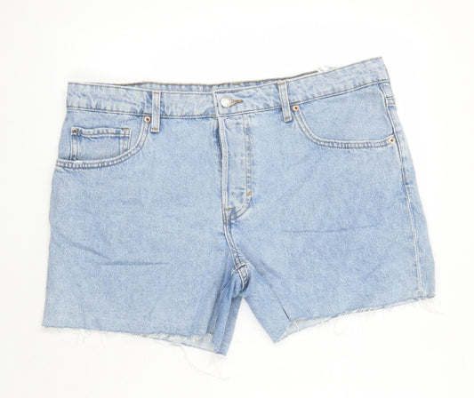 H&M Womens Blue 100% Cotton Boyfriend Shorts Size 14 Regular