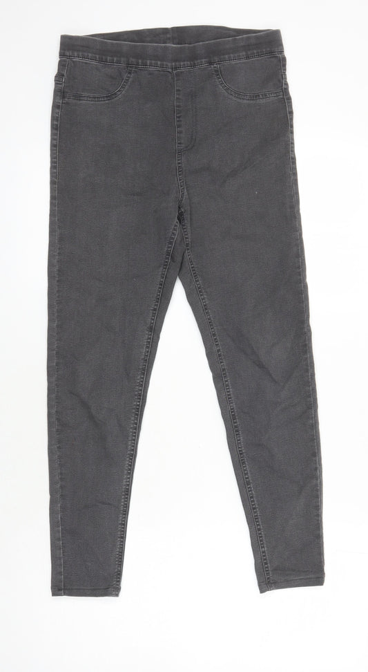 M&S Womens Grey Herringbone Cotton Jegging Jeans Size 10 L24 in Regular - Elasticated Waist