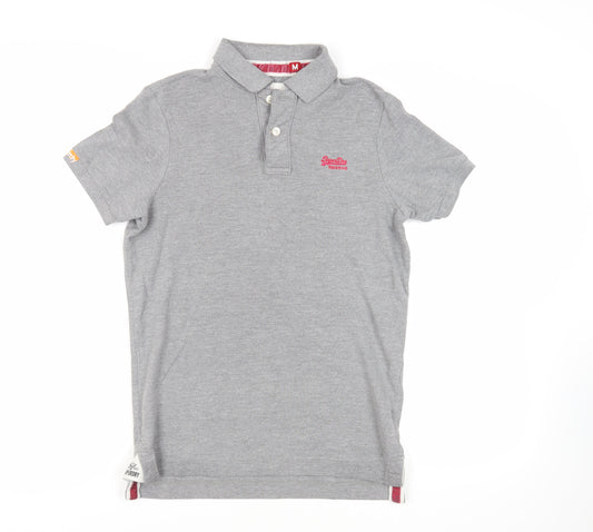 Superdry Mens Grey Cotton Polo Size M Collared Button - Logo