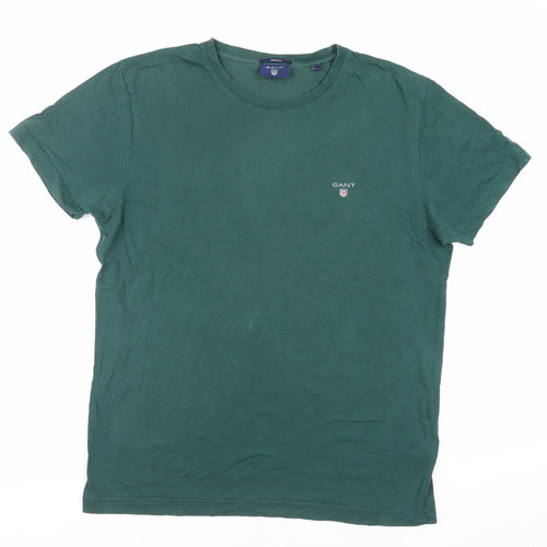 GANT Mens Green Cotton T-Shirt Size M Crew Neck - Logo