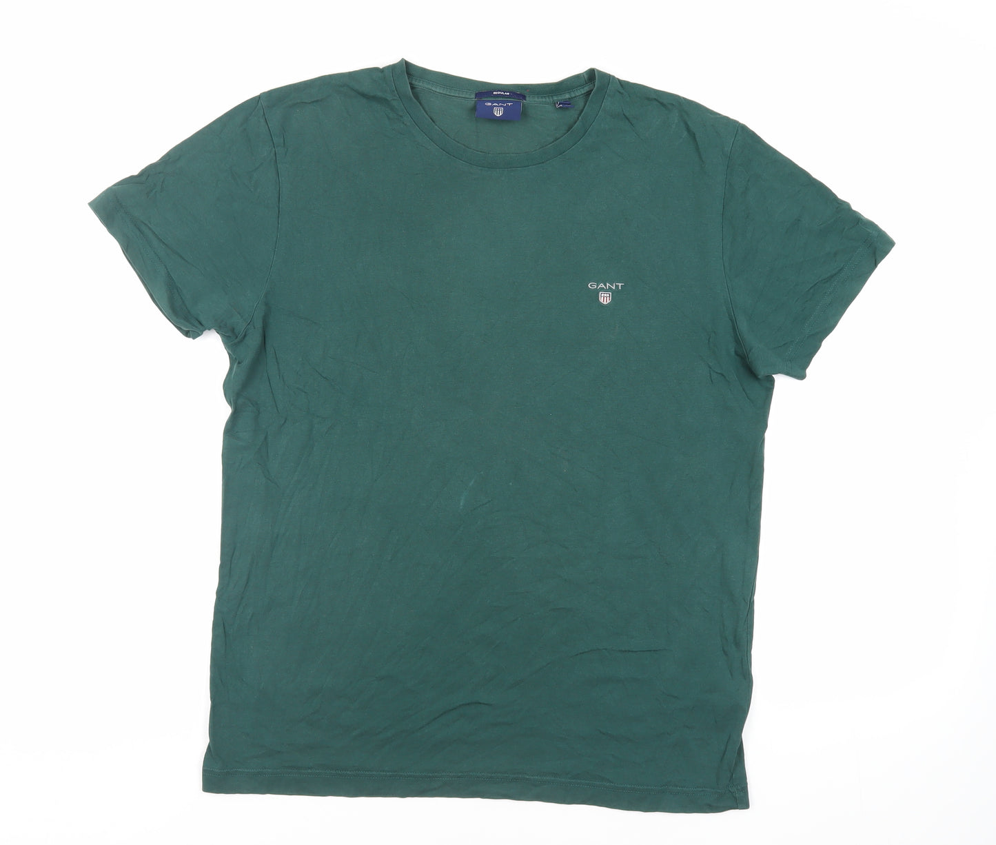 GANT Mens Green Cotton T-Shirt Size M Crew Neck - Logo