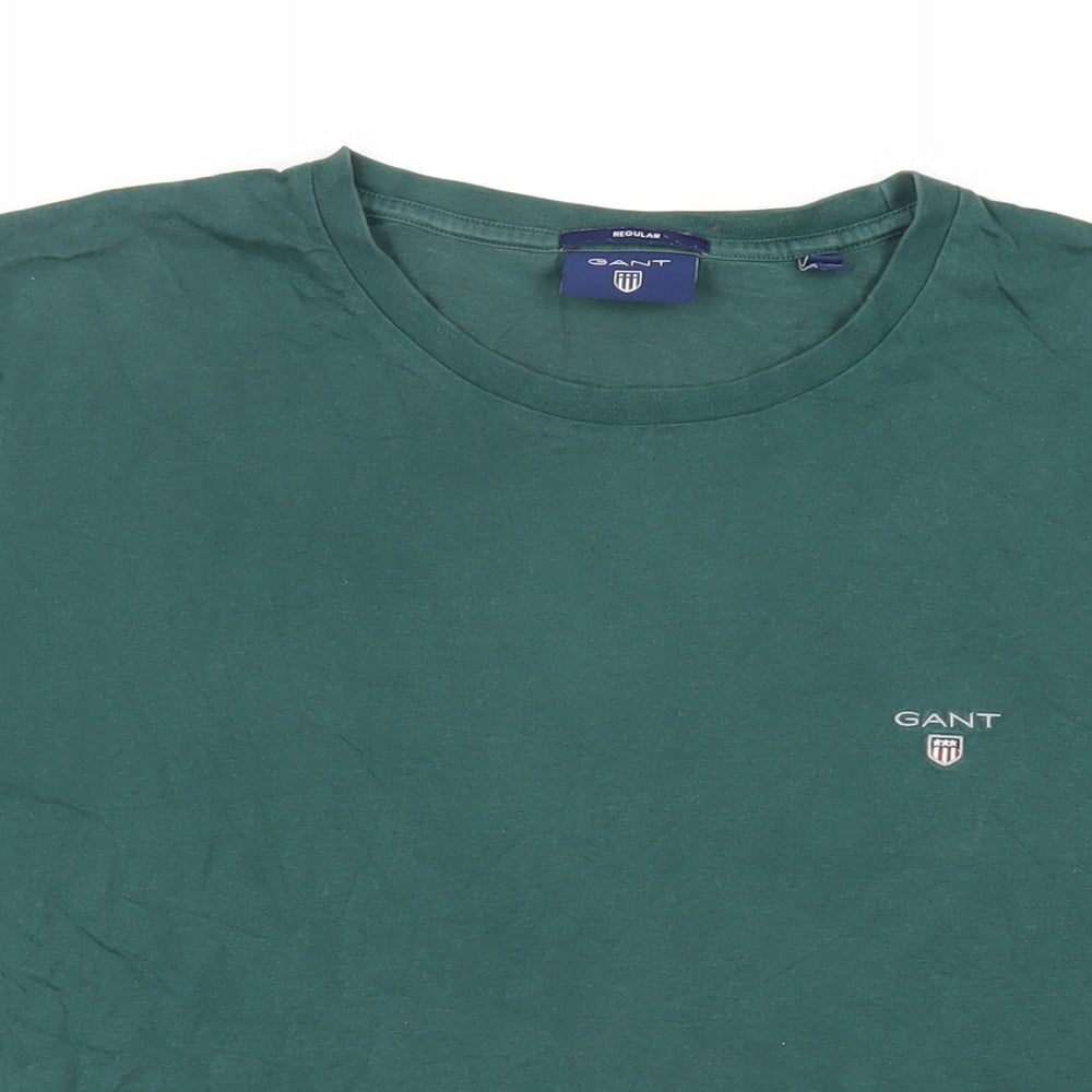 GANT Mens Green Cotton T-Shirt Size M Crew Neck - Logo