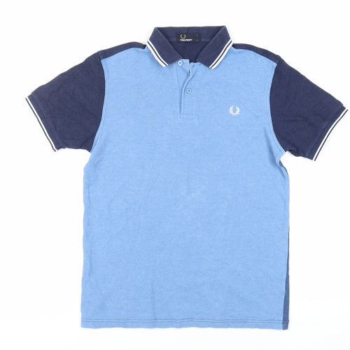 Fred Perry Mens Blue Cotton Polo Size L Collared Button - Logo