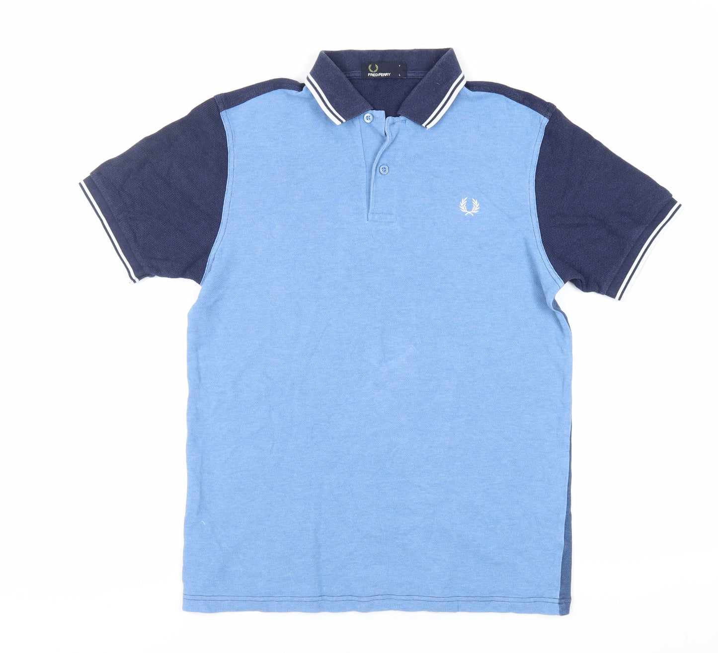 Fred Perry Mens Blue Cotton Polo Size L Collared Button - Logo