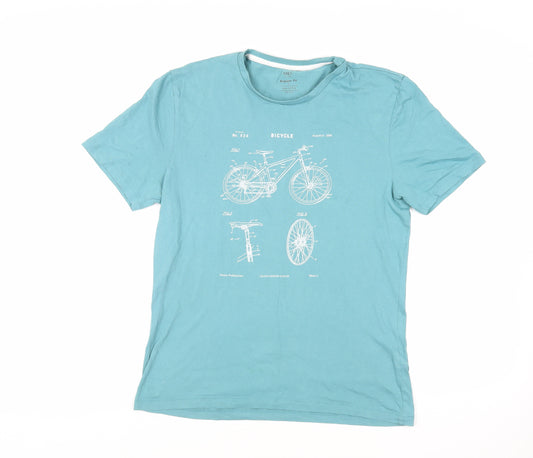 Marks and Spencer Mens Blue Cotton T-Shirt Size S Crew Neck - Bicycle Print