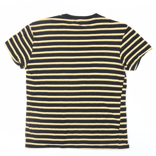 Bershka Mens Black Striped Cotton T-Shirt Size M Crew Neck