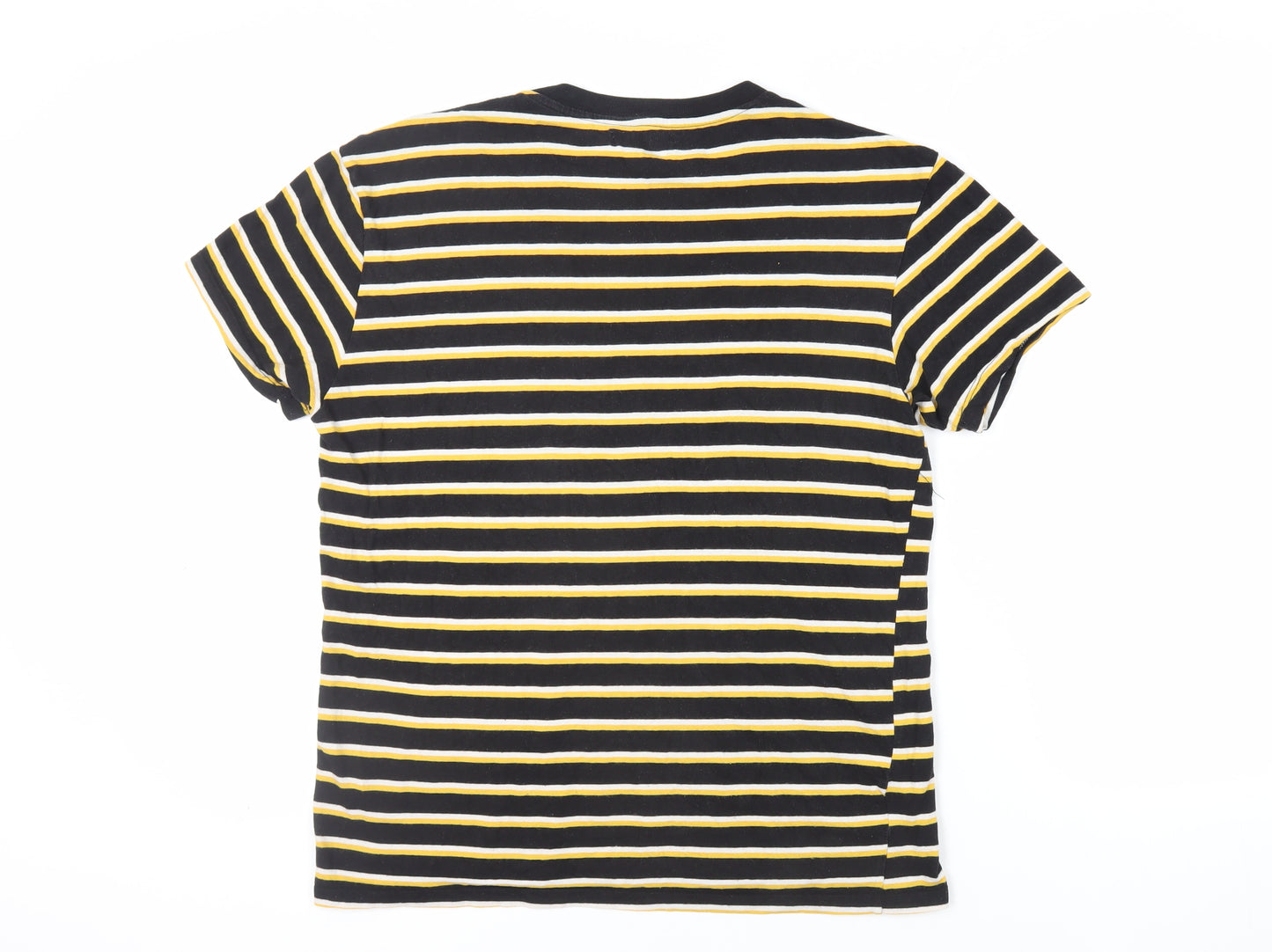 Bershka Mens Black Striped Cotton T-Shirt Size M Crew Neck