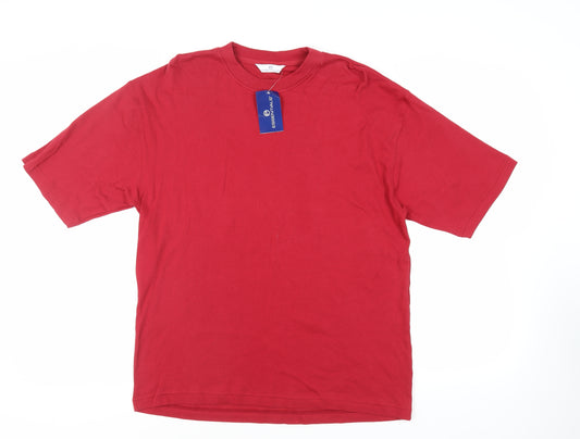 Essentials Mens Red Cotton T-Shirt Size L Crew Neck