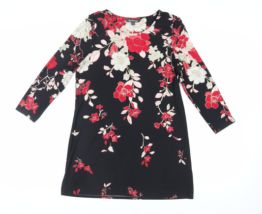 Bonmarché Womens Black Floral Polyester Tunic Blouse Size 12 Round Neck