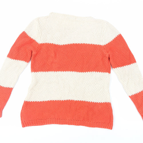 Marks and Spencer Womens Red Round Neck Striped Cotton Pullover Jumper Size 12