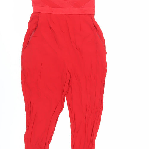 Coast Womens Red Viscose Jumpsuit One-Piece Size 6 L24 in Zip - Pockets