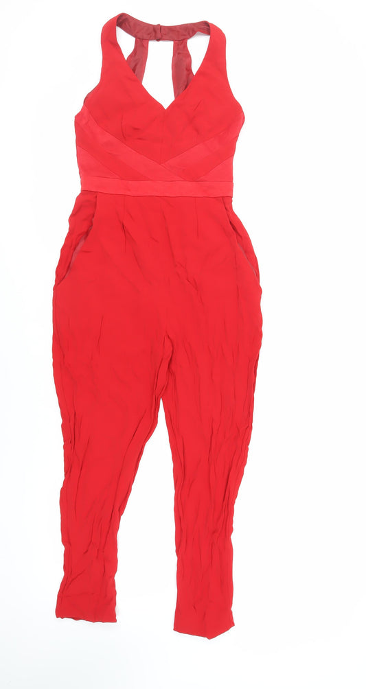 Coast Womens Red Viscose Jumpsuit One-Piece Size 6 L24 in Zip - Pockets