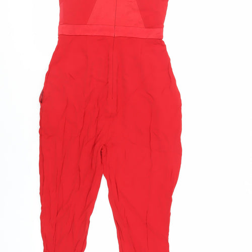 Coast Womens Red Viscose Jumpsuit One-Piece Size 6 L24 in Zip - Pockets