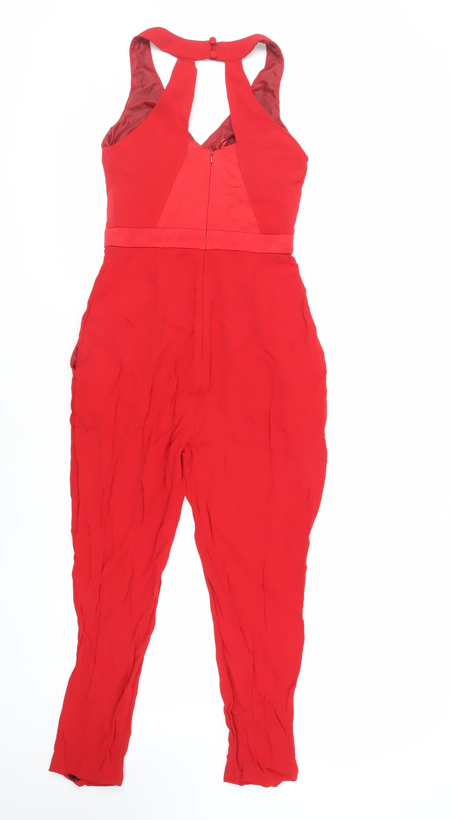 Coast Womens Red Viscose Jumpsuit One-Piece Size 6 L24 in Zip - Pockets