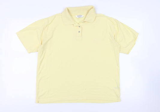 Lexy Mens Yellow Polyester Polo Size M Collared Button - Vintage