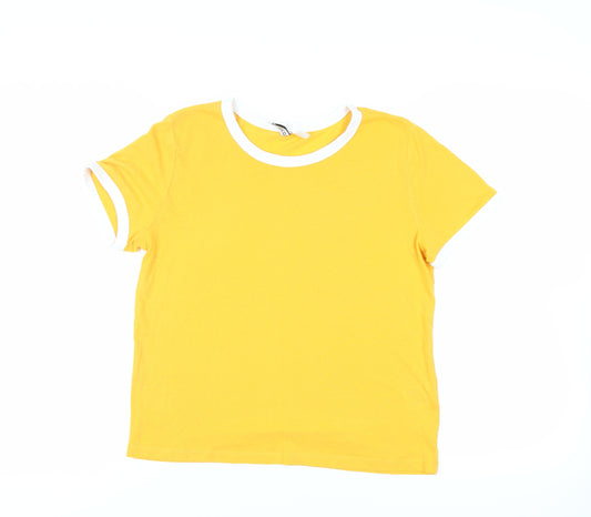 Divided by H&M Womens Yellow Cotton Ringer T-Shirt Size M Crew Neck