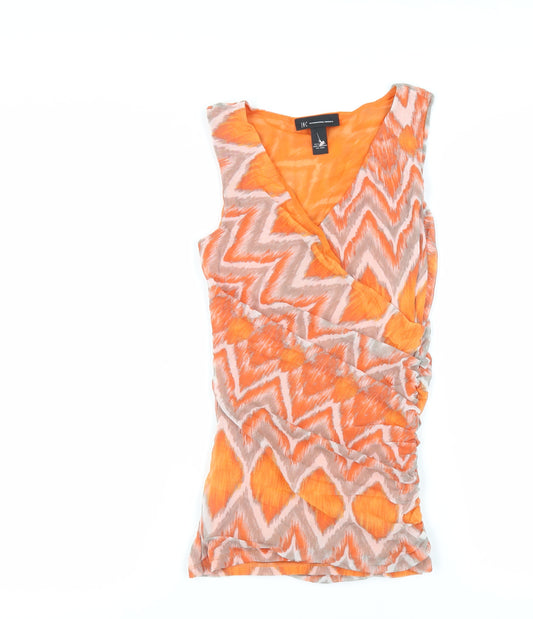 I-N-C Womens Orange Geometric Viscose Basic Tank Size S V-Neck - Ruched