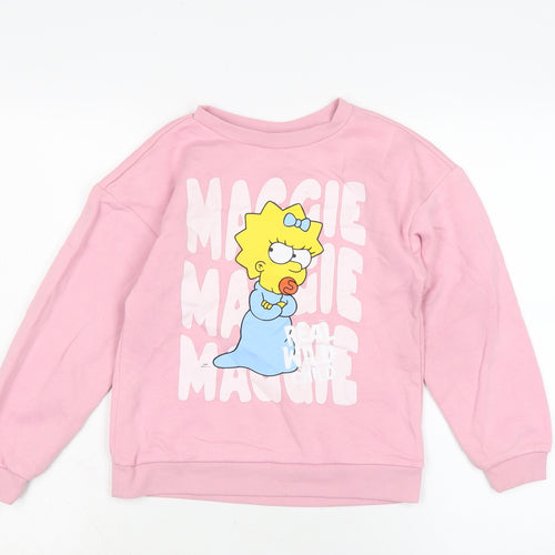 The Simpsons Girls Pink Cotton Pullover Sweatshirt Size 8-9 Years