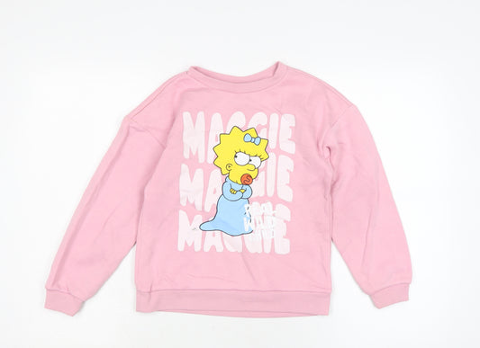 The Simpsons Girls Pink Cotton Pullover Sweatshirt Size 8-9 Years