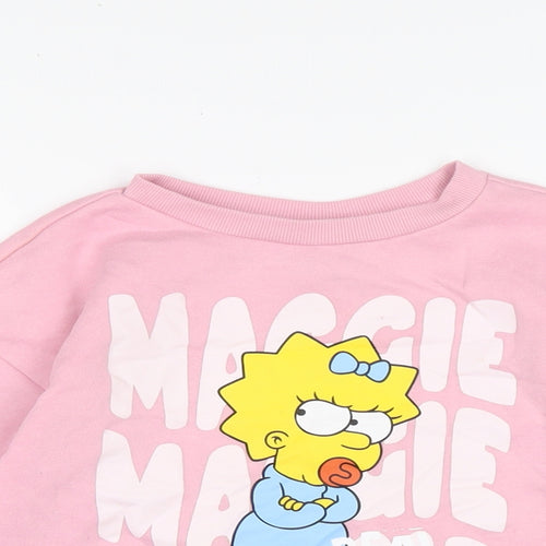 The Simpsons Girls Pink Cotton Pullover Sweatshirt Size 8-9 Years