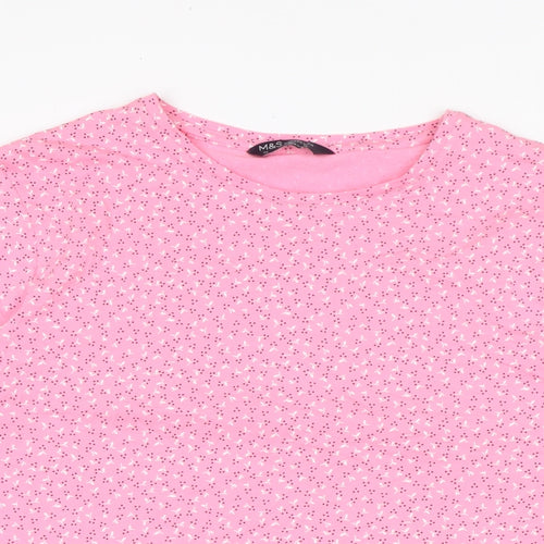 Marks and Spencer Womens Pink Floral Cotton Basic Blouse Size 18 Crew Neck