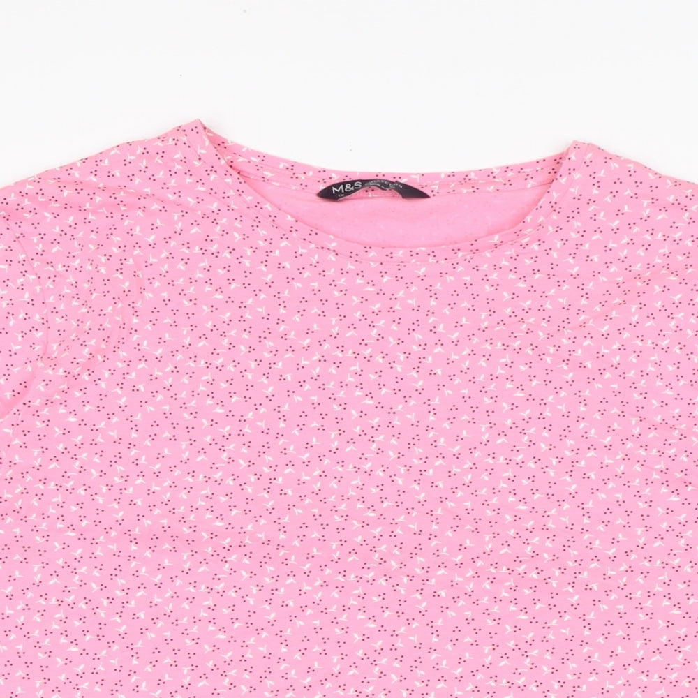 Marks and Spencer Womens Pink Floral Cotton Basic Blouse Size 18 Crew Neck