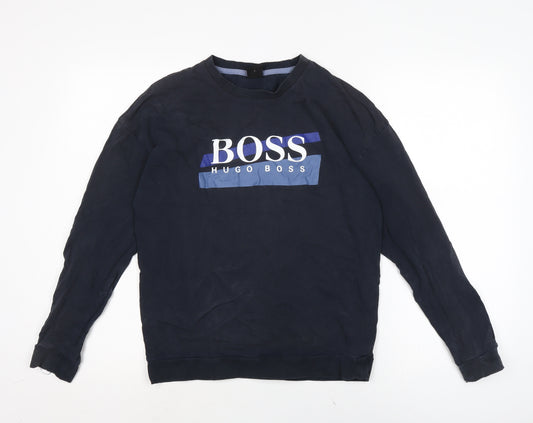 HUGO BOSS Mens Blue Cotton T-Shirt Size S Crew Neck