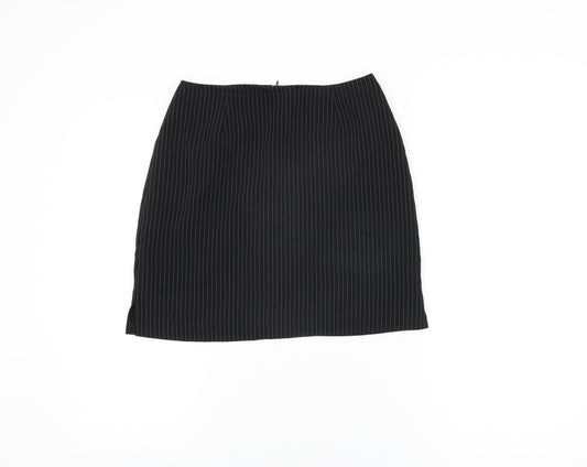 Warehouse Womens Black Striped Polyester Mini Skirt Size 10 Zip