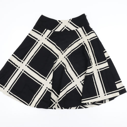 Oasis Womens Black Geometric Cotton Swing Skirt Size 8 Zip