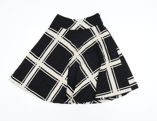 Oasis Womens Black Geometric Cotton Swing Skirt Size 8 Zip