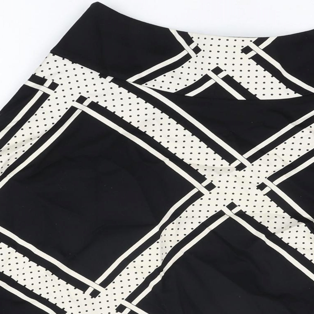 Oasis Womens Black Geometric Cotton Swing Skirt Size 8 Zip