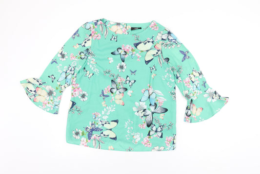 Wallis Womens Green Floral Polyester Basic Blouse Size 12 Round Neck