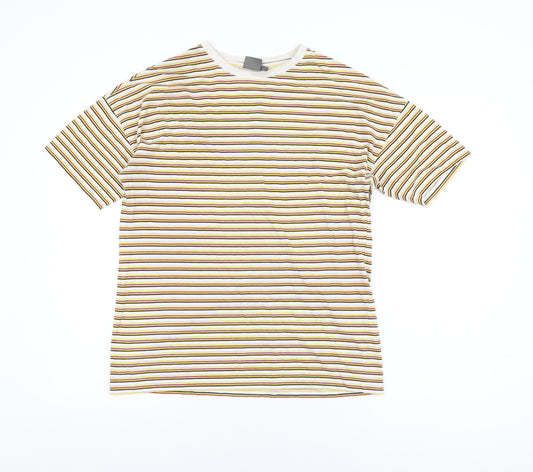 ASOS Mens White Striped Cotton T-Shirt Size S Round Neck