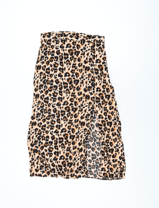 Nobody's Child Womens Beige Animal Print Viscose Flare Skirt Size 10 Zip