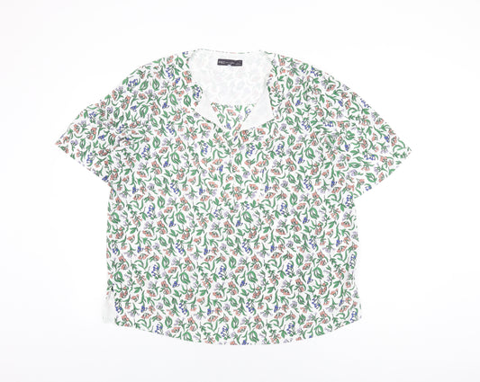 Marks and Spencer Womens White Floral Polyester Basic Blouse Size 16 V-Neck