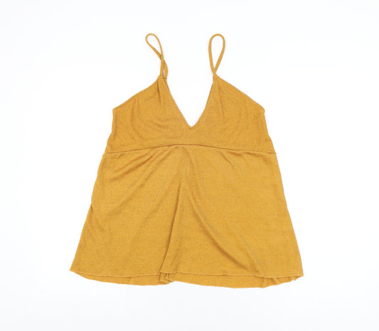 Zara Womens Yellow Polyester Basic T-Shirt Size S V-Neck