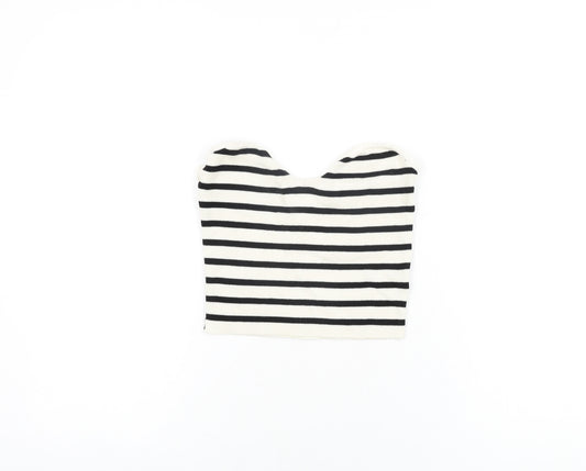 H&M Womens Ivory Striped Viscose Cropped T-Shirt Size M Off the Shoulder