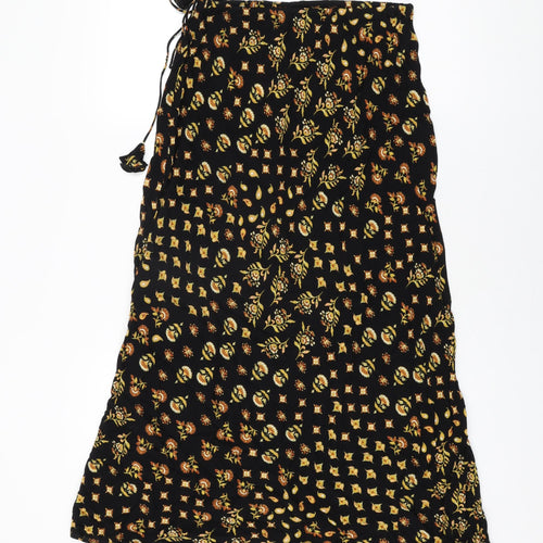 AND/OR Womens Black Floral Viscose Swing Skirt Size 8 Drawstring