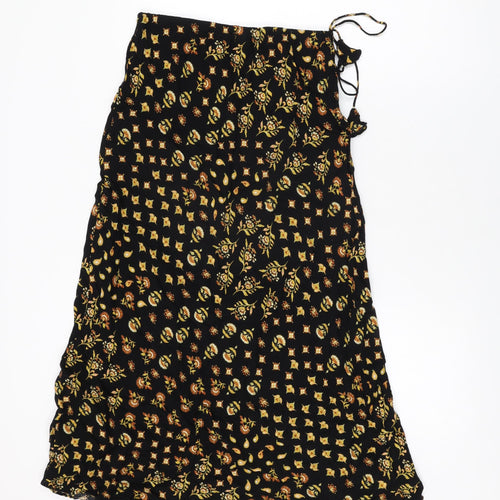 AND/OR Womens Black Floral Viscose Swing Skirt Size 8 Drawstring