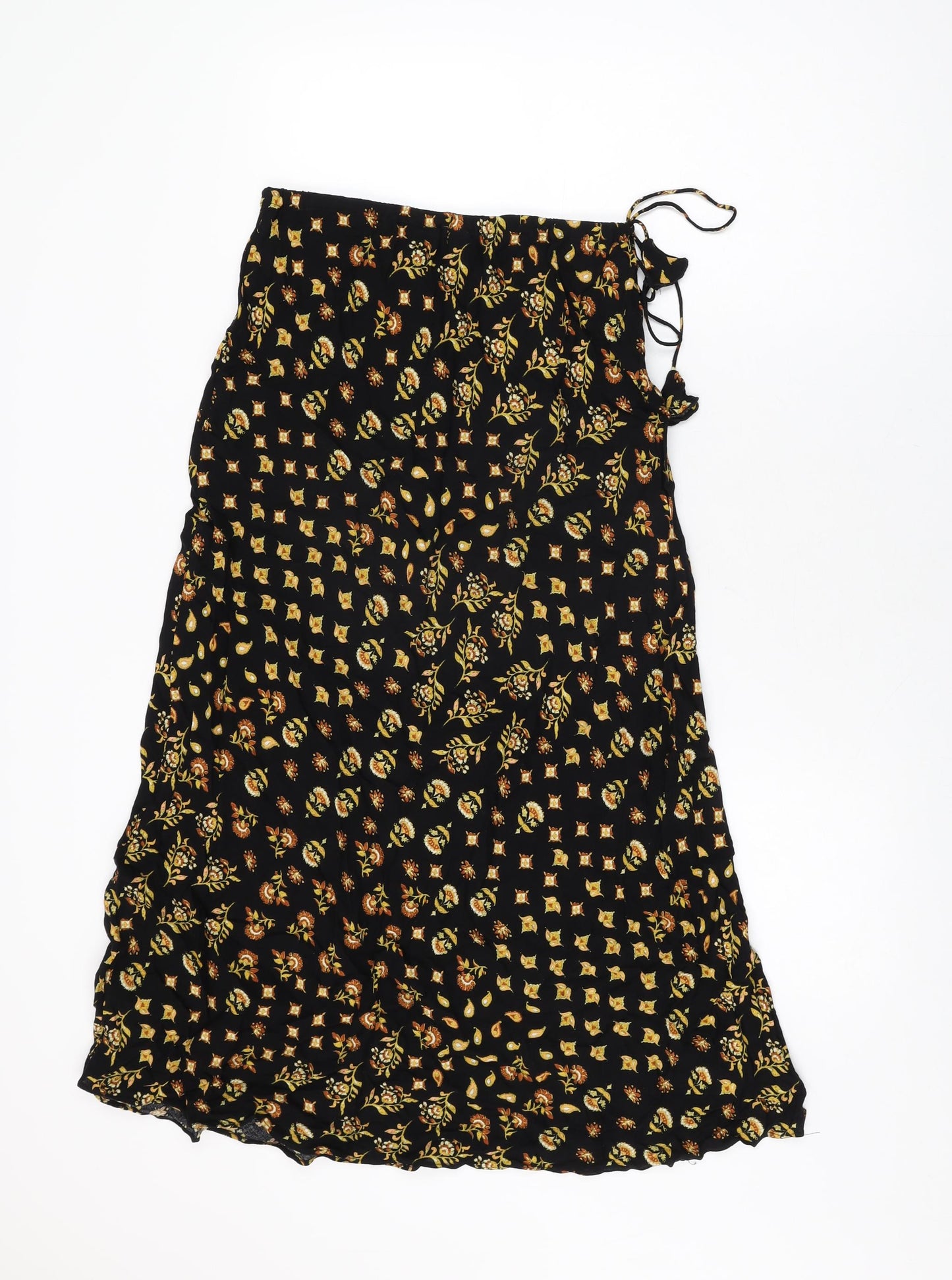 AND/OR Womens Black Floral Viscose Swing Skirt Size 8 Drawstring