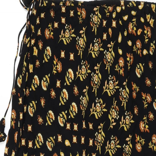 AND/OR Womens Black Floral Viscose Swing Skirt Size 8 Drawstring