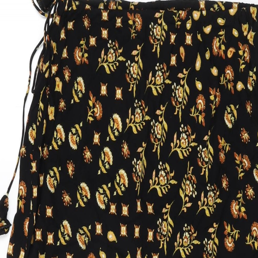 AND/OR Womens Black Floral Viscose Swing Skirt Size 8 Drawstring