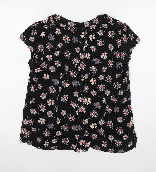 Billie & Blossom Womens Black Floral Viscose Basic Blouse Size 14 Round Neck