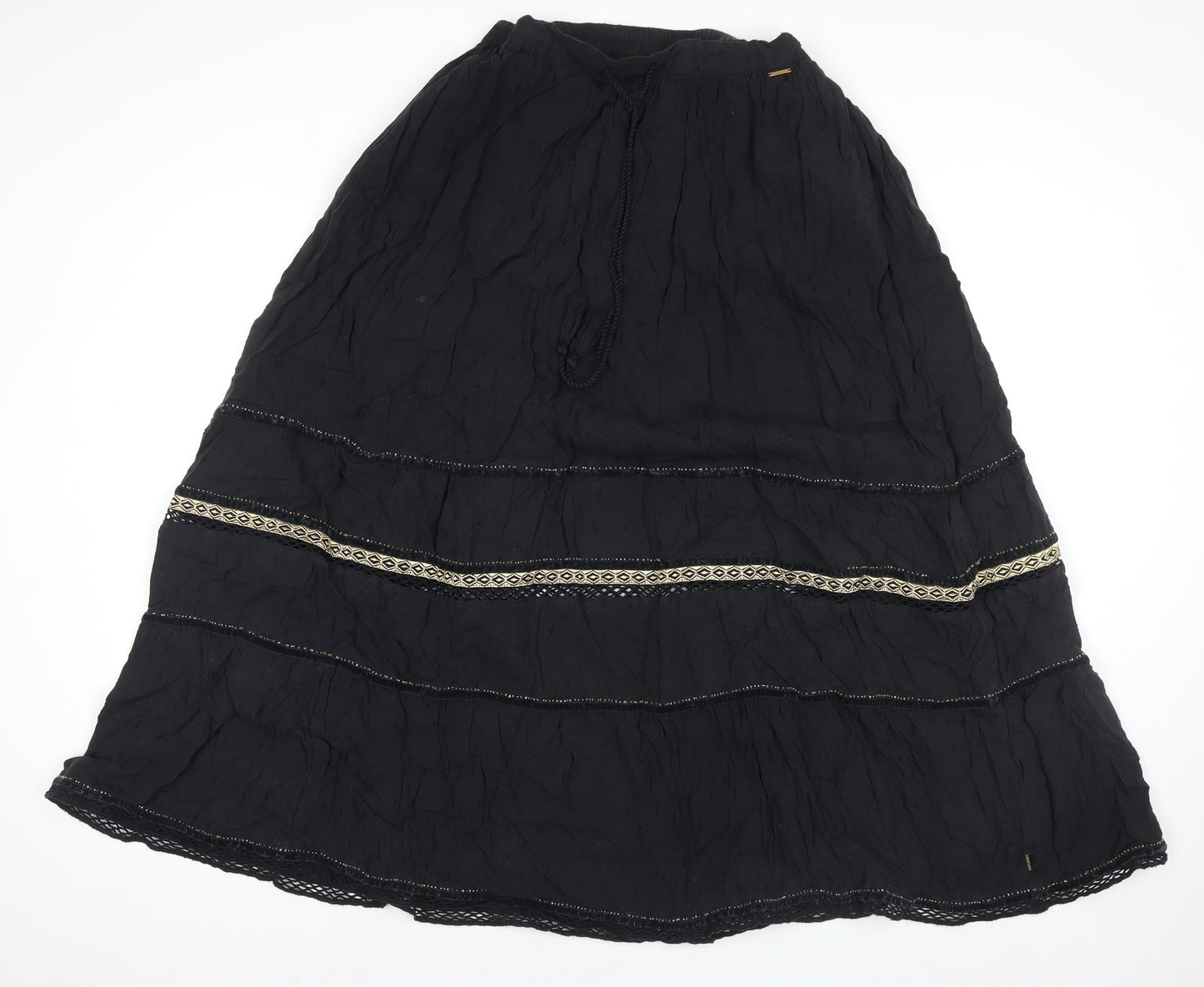 Superdry Womens Black Viscose Maxi Skirt Size 14 Drawstring