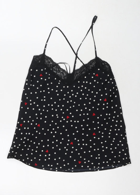 Marks and Spencer Womens Black Polka Dot Polyester Cami Pyjama Top Size 8