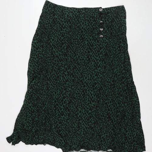 Oliver Bonas Womens Green Animal Print Viscose Maxi Skirt Size 18 Button