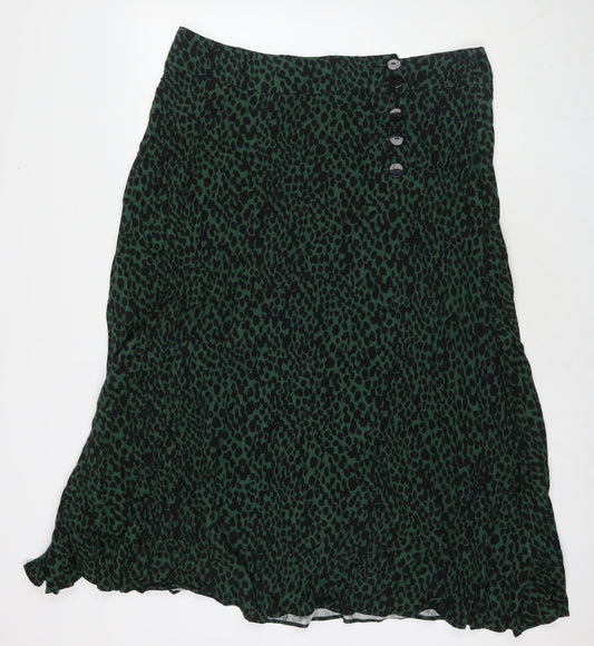 Oliver Bonas Womens Green Animal Print Viscose Maxi Skirt Size 18 Button