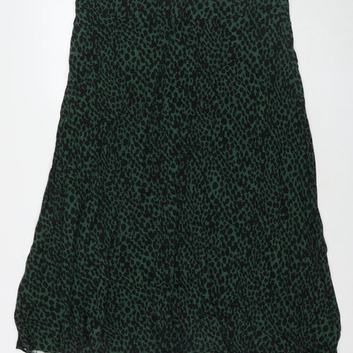 Oliver Bonas Womens Green Animal Print Viscose Maxi Skirt Size 18 Button