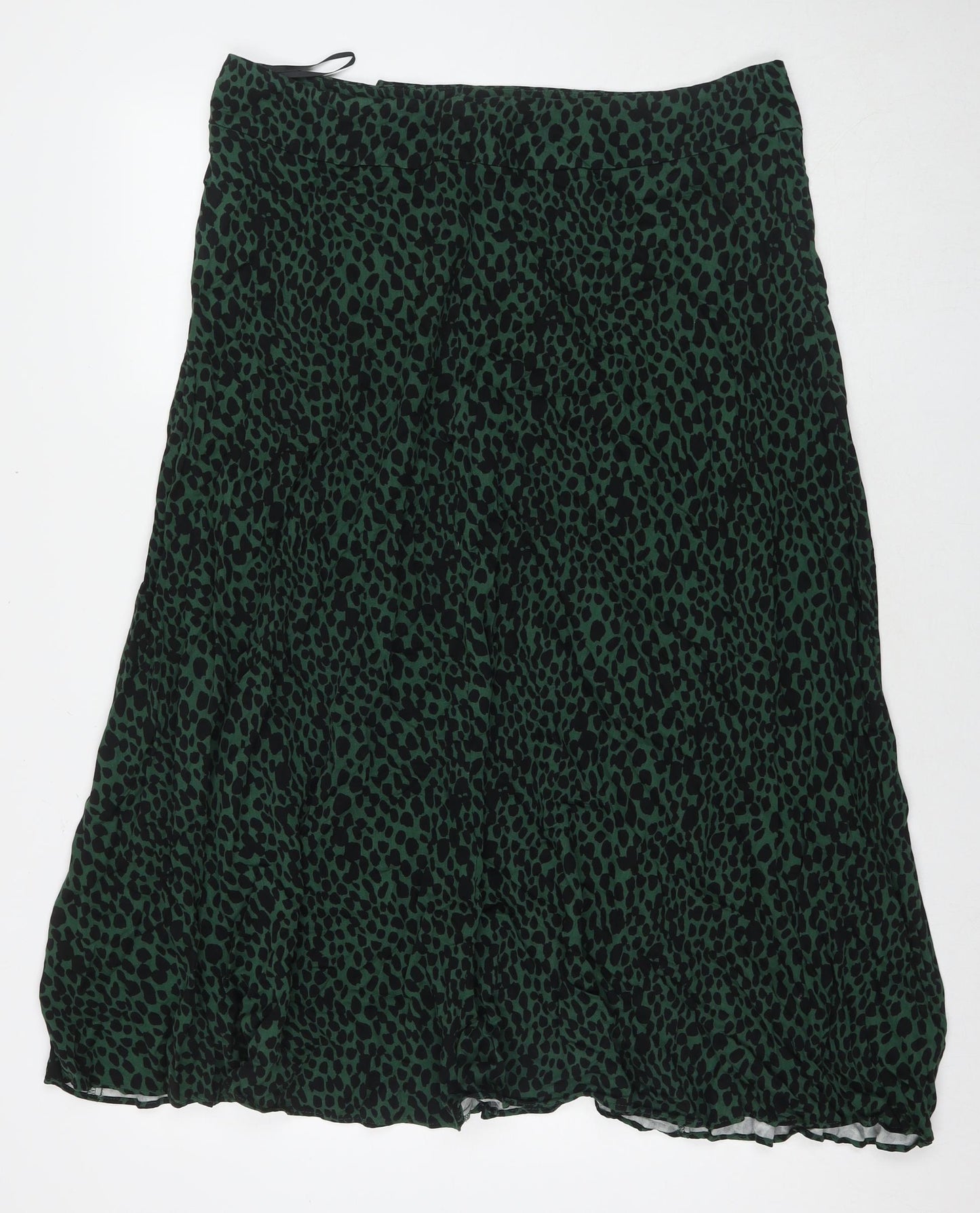 Oliver Bonas Womens Green Animal Print Viscose Maxi Skirt Size 18 Button