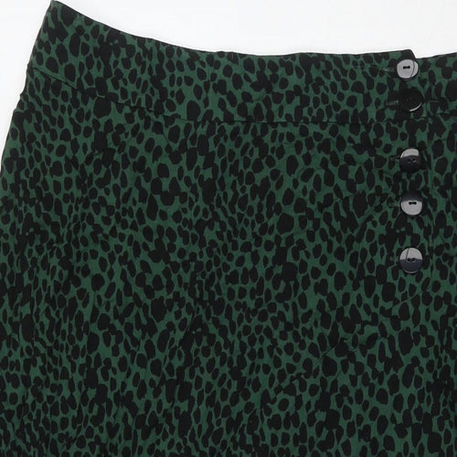 Oliver Bonas Womens Green Animal Print Viscose Maxi Skirt Size 18 Button